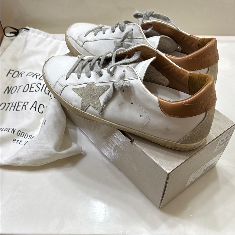 Golden Goose White and Gray Sneakers